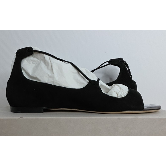 JIMMY CHOO Vernie Black Suede Lace Up Ballet Flat Shoes Size 38.5 - Picture 5 of 16